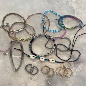 Jewellery bundle with Boho Beaded Bracelets, sparkly rings & other bracelets